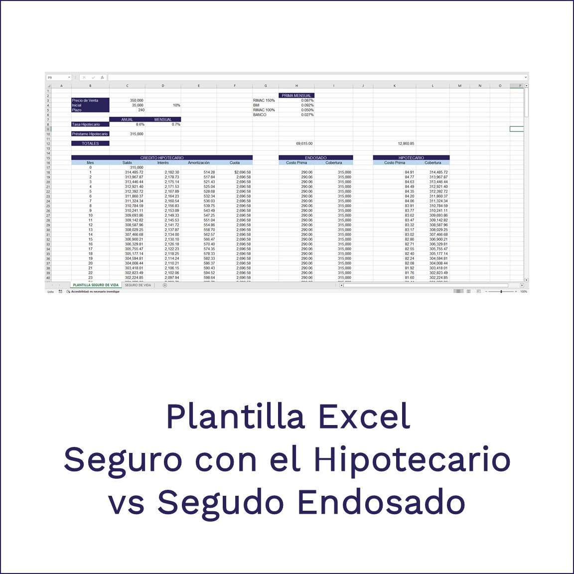 Seguro de Vida - Con el Hipotecario o Endosado - Plantilla en Excel